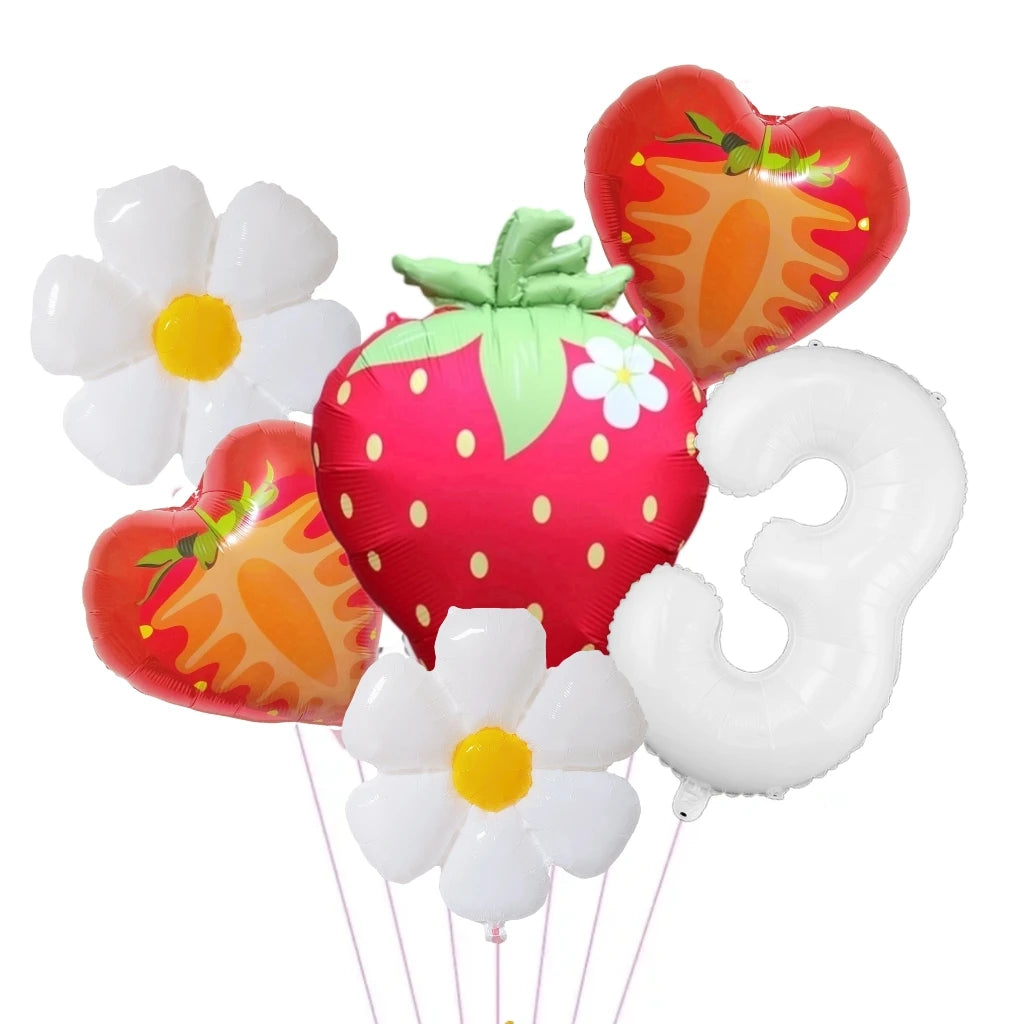 A set of six digital flower foil balloons in various colors including white, pink, and orange.