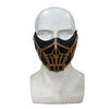 A black and gold half-face mask for a Mortal Kombat Sub-Zero and Scorpion cosplay.