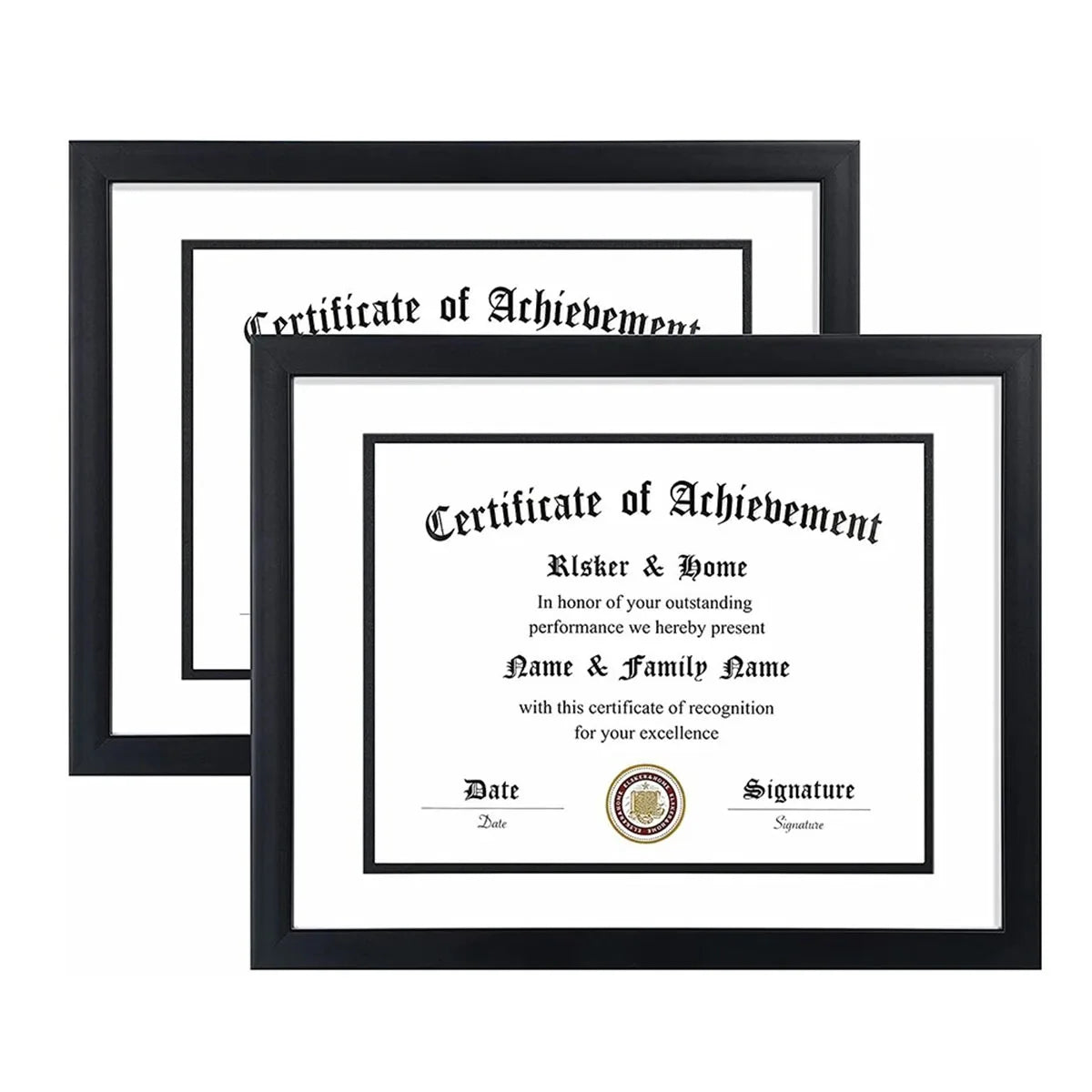A set of three framed certificates on a white background with black frames and gold accents.