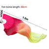 A vibrant pink and orange silk ribbon dance fan shown in a flowing, open display.