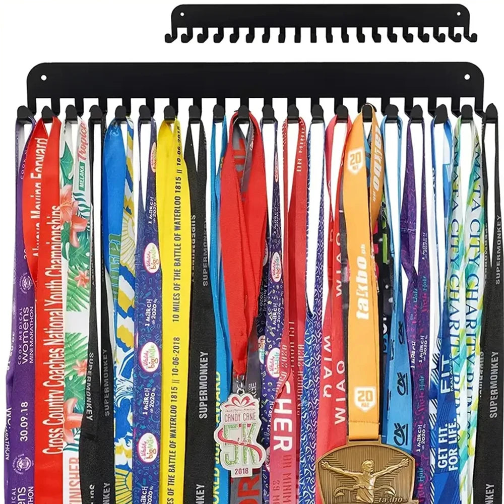 Marathon Medal Display Rack with 20 Hooks – Wall Mounted Medal Holder