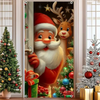 Merry Christmas Party Decoration Door Cover with Santa, Snowman & Reindeer Design