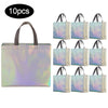 A set of ten iridescent holographic gift bags with sturdy handles shown in various shades.