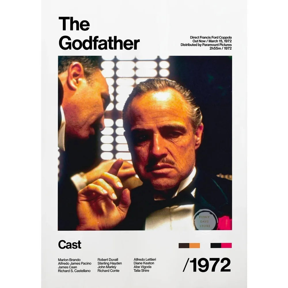 Movie poster for The Godfather featuring Marlon Brando and Al Pacino