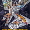 A vintage cinema art canvas poster featuring Roger Moore's Moonraker character in a dynamic pose.