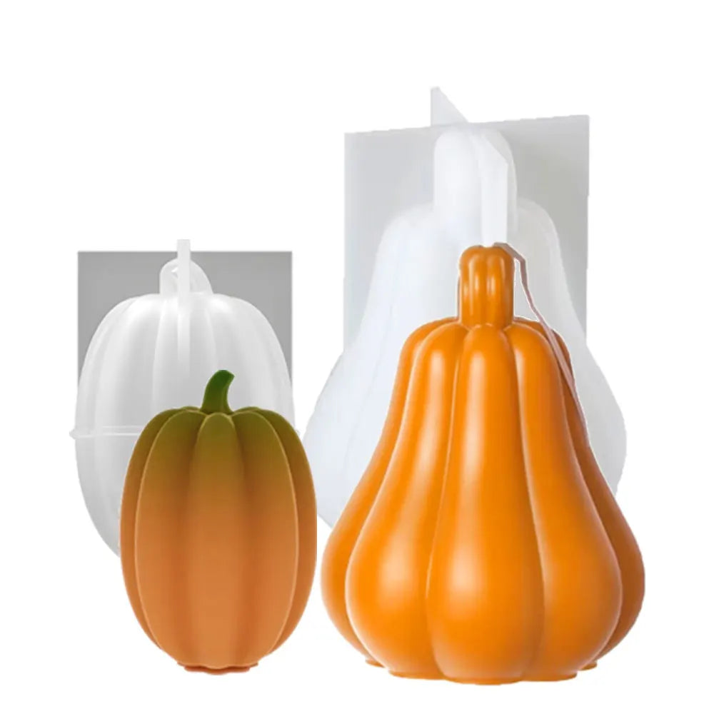 An orange silicone pumpkin mold is displayed next to its white packaging.