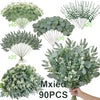 A collection of 90 artificial bouquets featuring mixed eucalyptus and willow greenery.