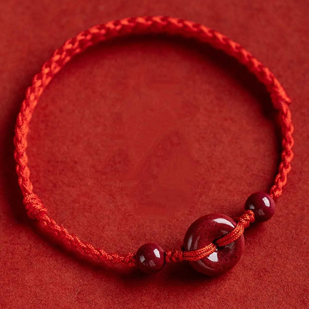 Handmade Red Rope Amulet Bracelet with Cinnabar Clasp