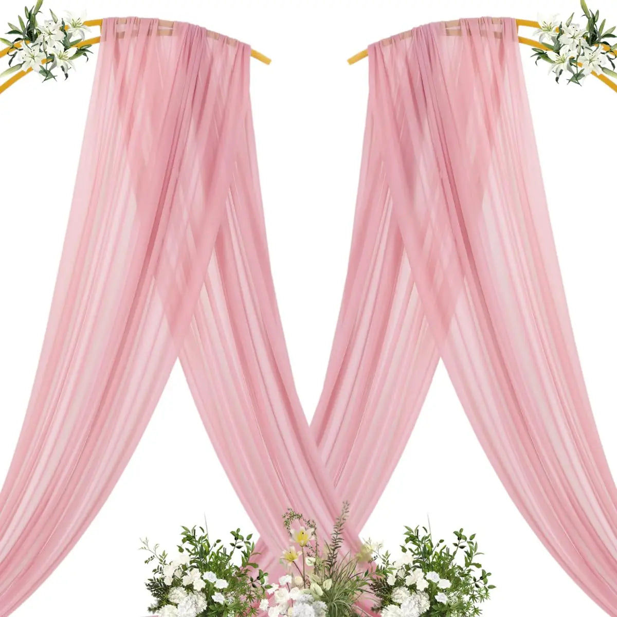 Tissu drapé de mousseline rose pour décors et rideaux d'événements.