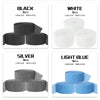 Ein Set aus drei Rollen Crêpepapier-Streamern in Schwarz, Weiß, Silber und Hellblau.