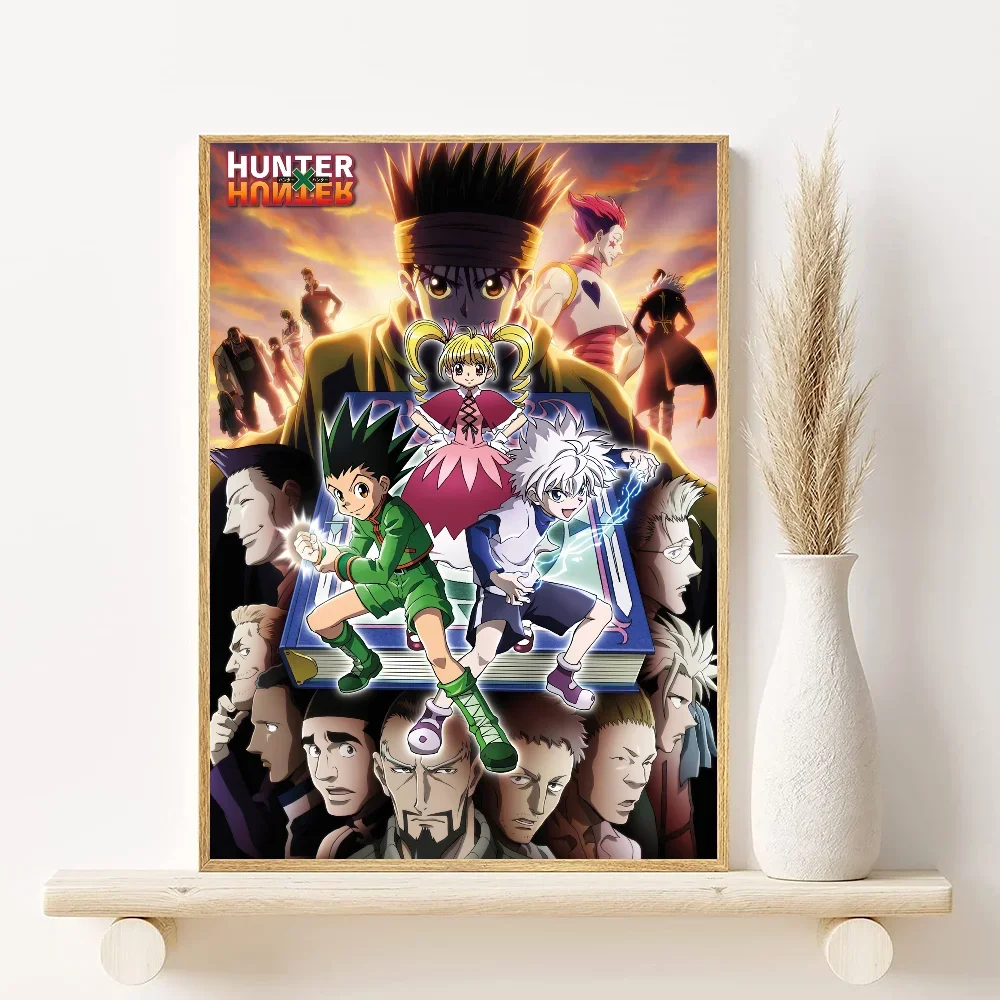 Canvas wall art featuring Hunter x Hunter characters Gon, Killua, and Hisoka.