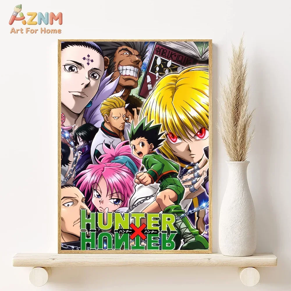 Canvas wall art featuring characters from Hunter x Hunter including Gon, Killua, and Hisoka