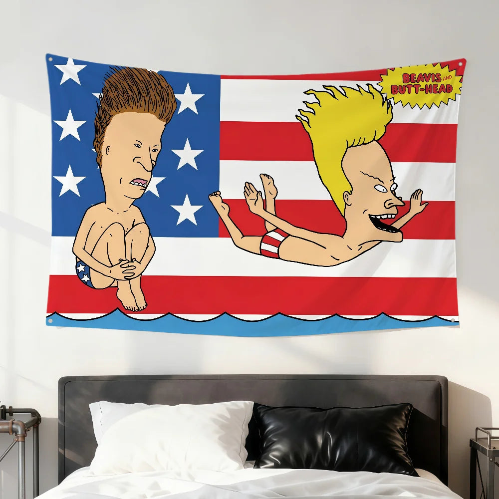 A flag featuring the Beavis and Butt-Head meme characters against an American flag background