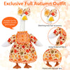 A full autumn outfit for a porch goose featuring a floral dress, matching bow hair accessory, and delicate lace.