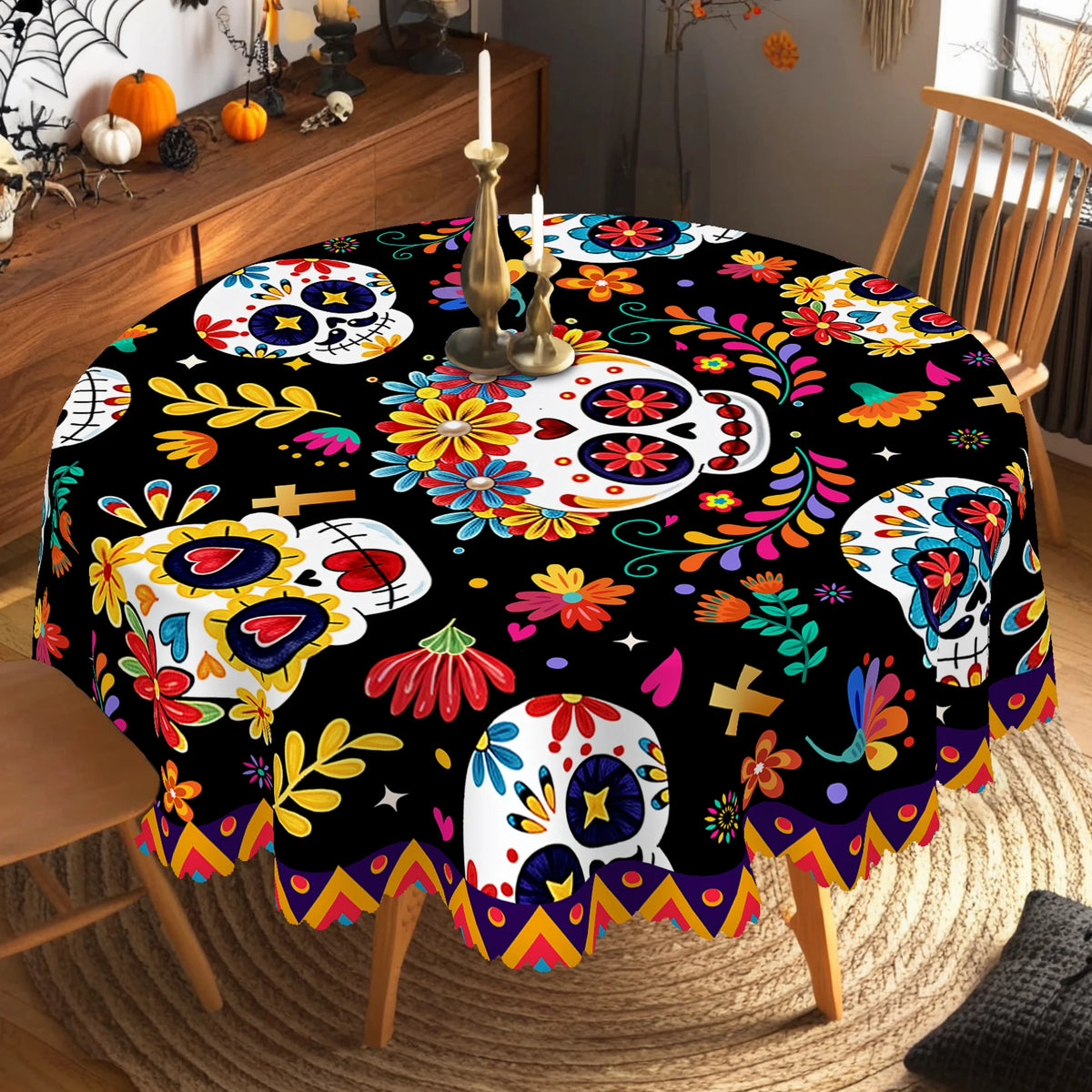 Day of the Dead Skull Print Tablecloth – Waterproof & Festive