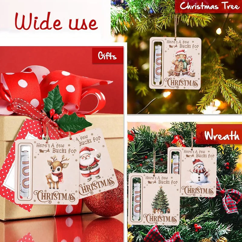 Un set de cartes d'argent en bois décoratives pour les fêtes de Noël avec des rennes et des motifs festifs