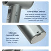Detail presentation of an adjustable mini handheld cooling fan showing a one-button switch, a lanyard hole, and an LED digita