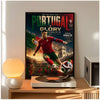 A poster featuring Cristiano Ronaldo on the race for Portugal glory with a soccer ball.