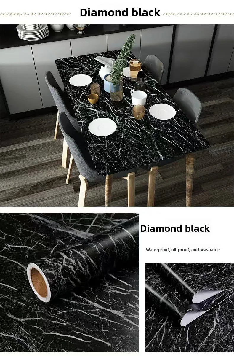 Roll of diamond black matte marble self-adhesive waterproof wallpaper for kitchen and furniture