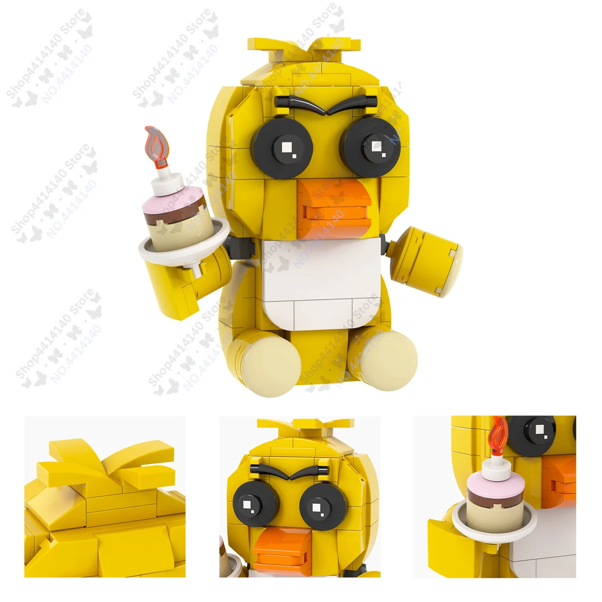 A yellow Five Nights at Freddy's character model built from building blocks.