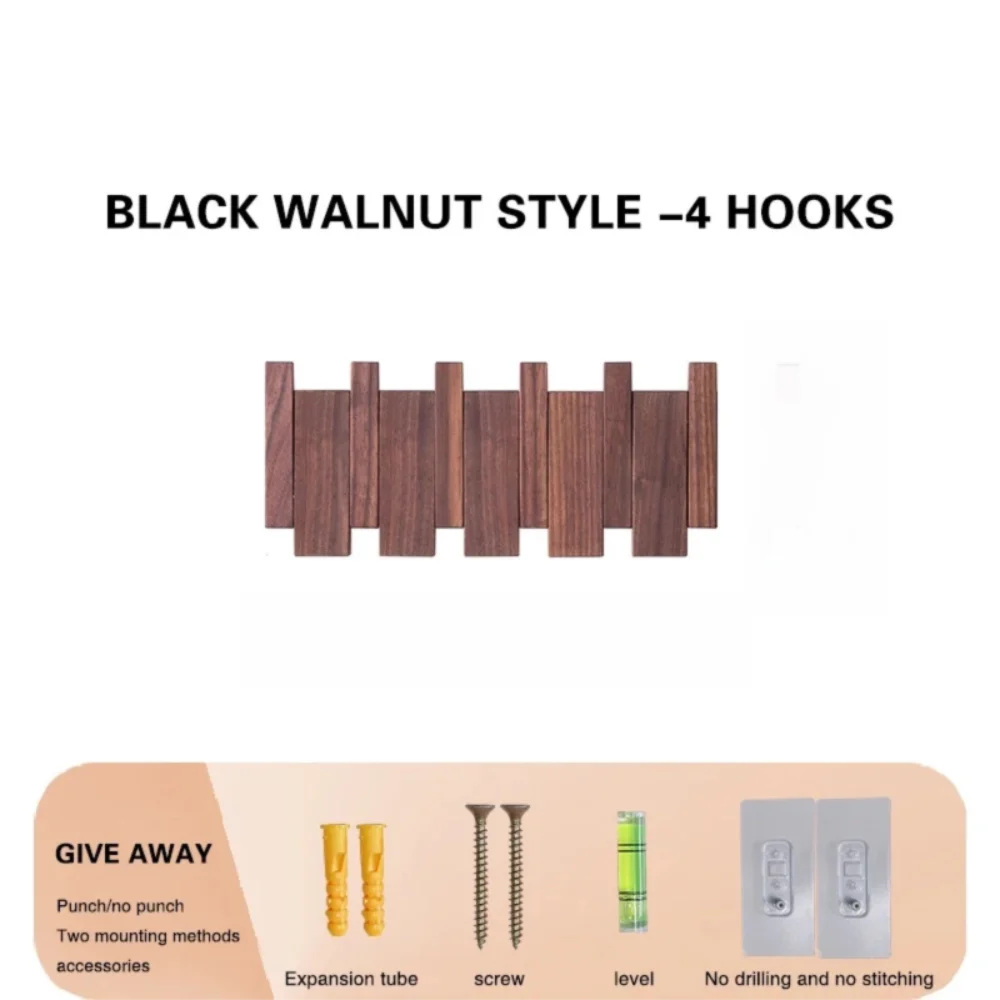 Black walnut style four hooks for piano key wall coat rack accessories