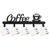 Black wall-mounted coffee mug rack with heart hooks for hanging mugs
