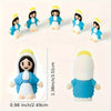 A set of multicolor mini Virgin Mary statues featuring white skin, blue robes, and yellow halos.