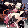 Anime style illustration of a female character with long black hair and pink eyes in a pink outfit against a cloudy sky.