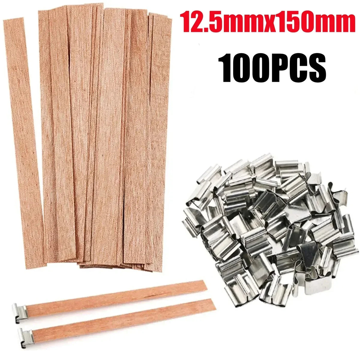 100 chevilles en bois de 12,5 mm x 150 mm pour bougies en cire de soja faites à la main