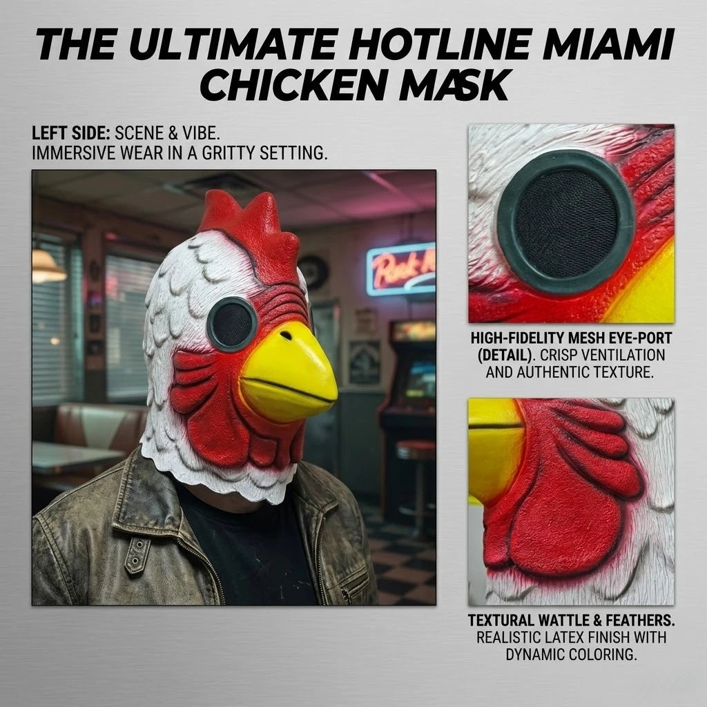 Realistic Latex Rooster Head Mask for Halloween & Cosplay