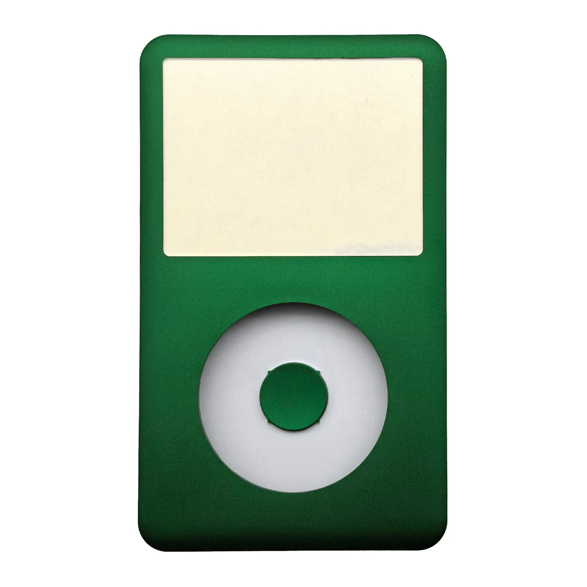 A green iPod front faceplate with a circular cutout for the clickwheel.
