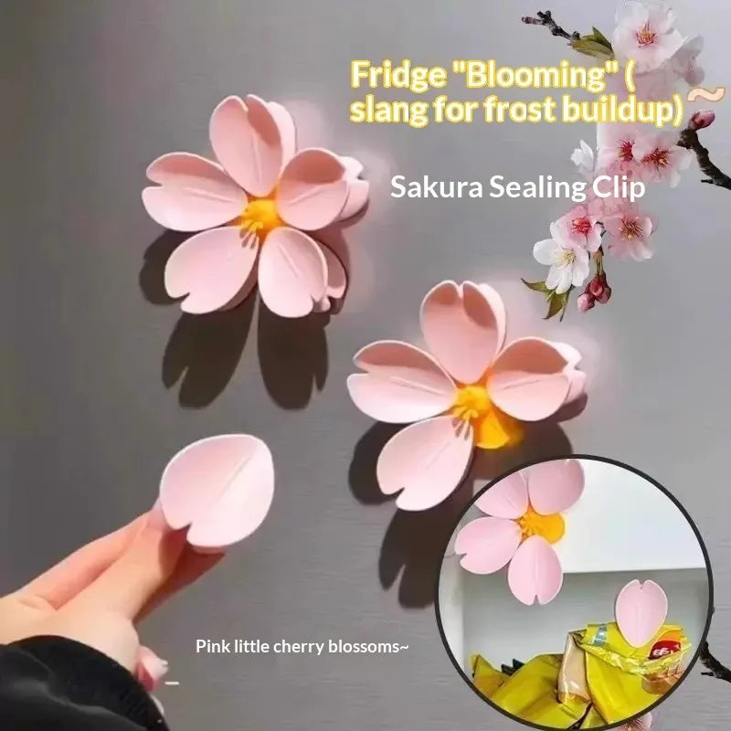 Pink little cherry blossoms used as sealing clips for frost buildup prevention