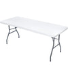 A white stretch elastic tablecloth cover for a rectangular table.