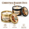 Christmas Bakery Duo featuring two candles in gold tins with a holiday aroma