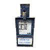 A vintage-style miniature payphone with a distressed blue and gold finish.