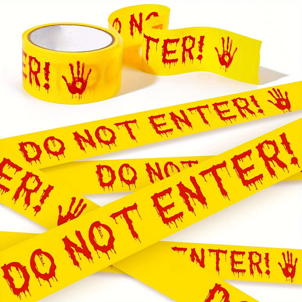 Halloween Caution Tape with Bloody Handprints