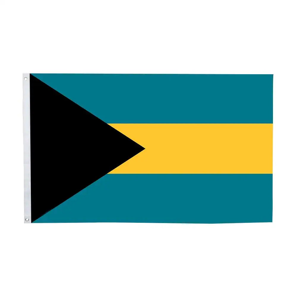 A rectangular flag design featuring teal blue and black colors with a yellow horizontal stripe.