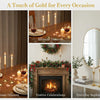 A set of three vintage European style metal candle holders displayed in various elegant settings.