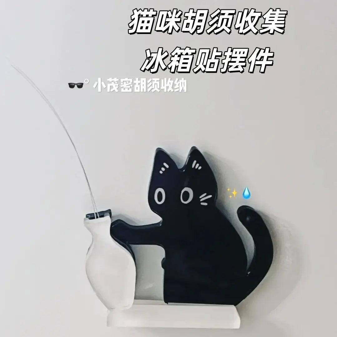 Black Cat Magnet with Vase Decor