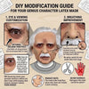 DIY modification guide for a genius character latex mask showing eye customization and breathing improvement techniques