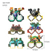 An assortment of 8 pieces of LEGO minifigure-style eye masks and accessories for a birthday party decoration kit.