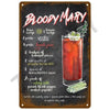 A dark metal sign listing ingredients for Bloody Mary cocktail recipe