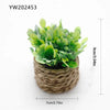Artificial succulent plant in a woven pot with green leaves and brown texture.