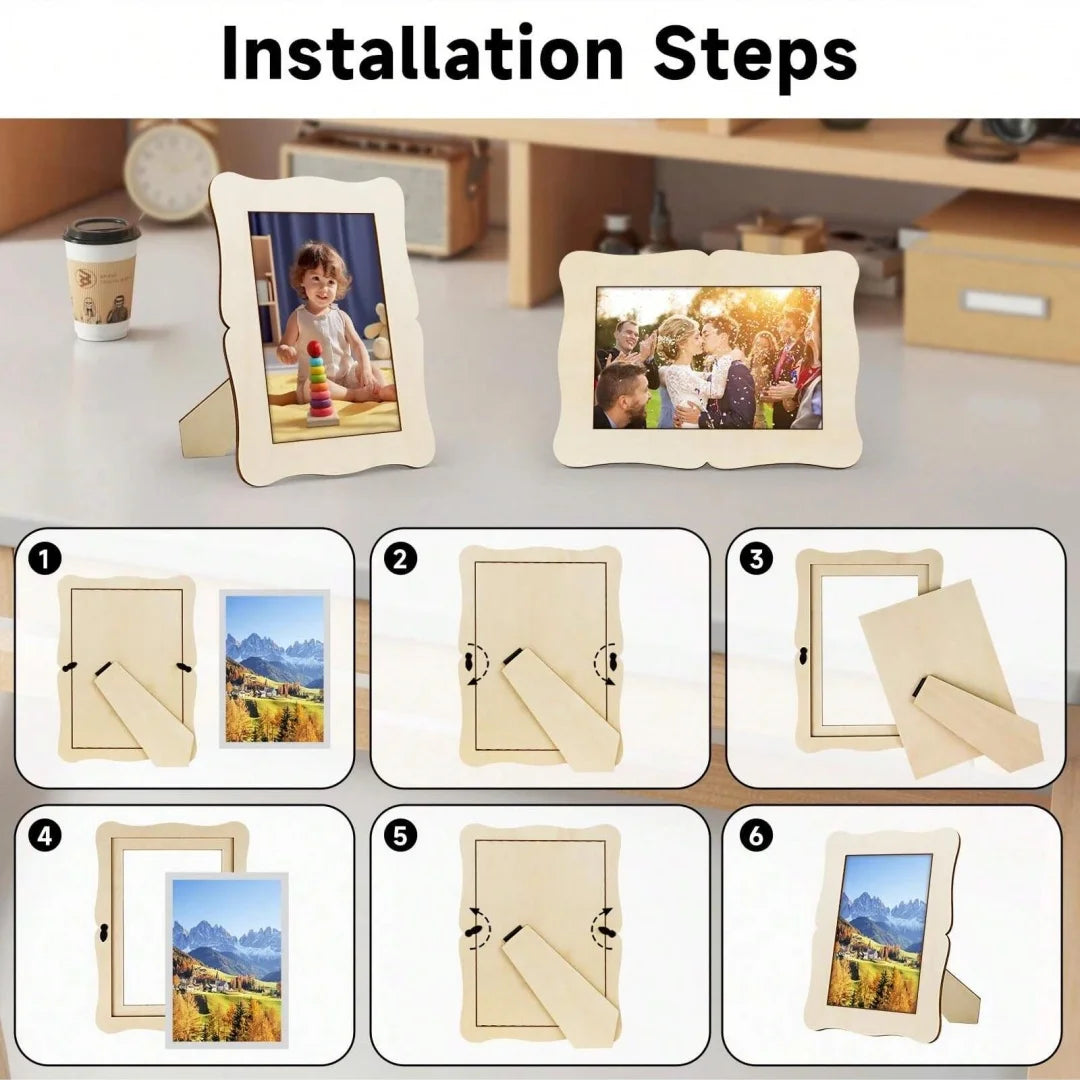 Unfinished Wooden Photo Frames for DIY Crafting and Display