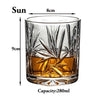 A clear whiskey glass with a heavy base, showing its dimensions and 280ml capacity.