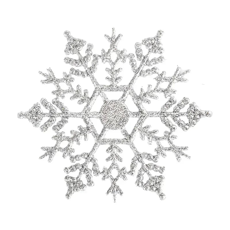 A snowflake ornament made of shimmering blue glitter.