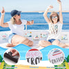 A girl and woman pose with a cruise ship background, demonstrating the magnetic friends set for cruise door decorations.