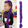Purple braided ponytail hairpiece for kids shown next to a measuring tape.