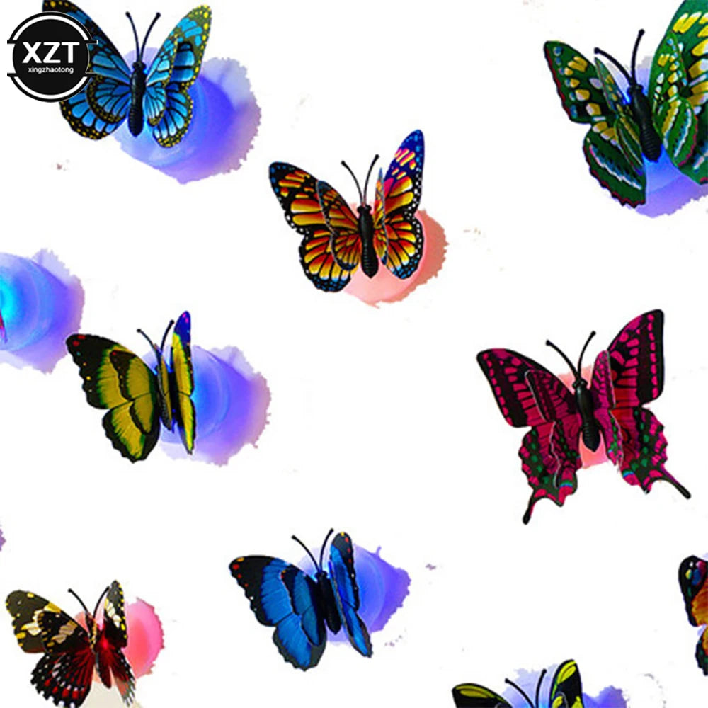 A collection of colorful 3D LED butterflies displayed against a white background.