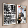 A framed poster featuring artwork from Vinland Saga with a dark, intense style.